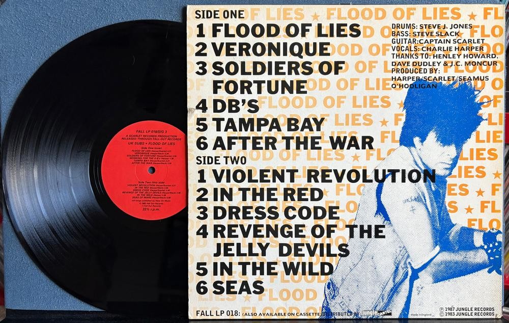 U.K. SUBS FLOOD OF LIES~1987 FALLOUT/JUNGLE RECORDS UK REISSUE LP~PUNK~SCARLET
