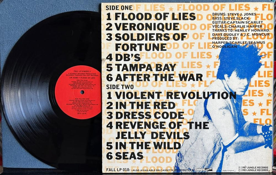 U.K. SUBS FLOOD OF LIES~1987 FALLOUT/JUNGLE RECORDS UK REISSUE LP~PUNK~SCARLET