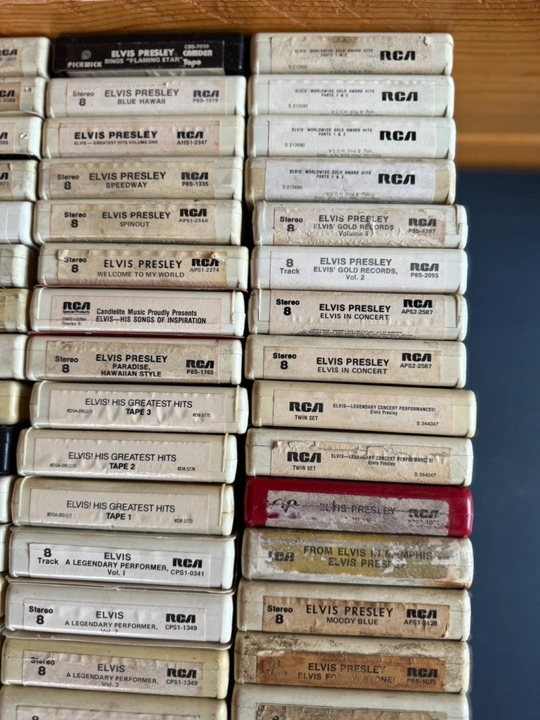 LOT: 58 ELVIS 8-TRACK TAPES~SOUNDTRACK~LIVE~HOLIDAY~ROCKABILLY~POP~HITS~UNTESTED