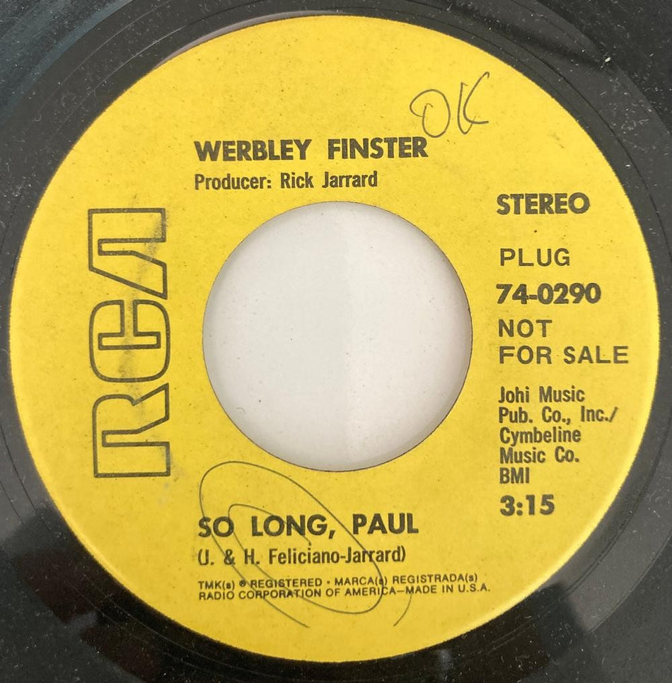 WERBLEY FINSTER SO LONG PAUL~NM- ORG 1969 PROMO 45~BEATLES PARODY~FELICIANO