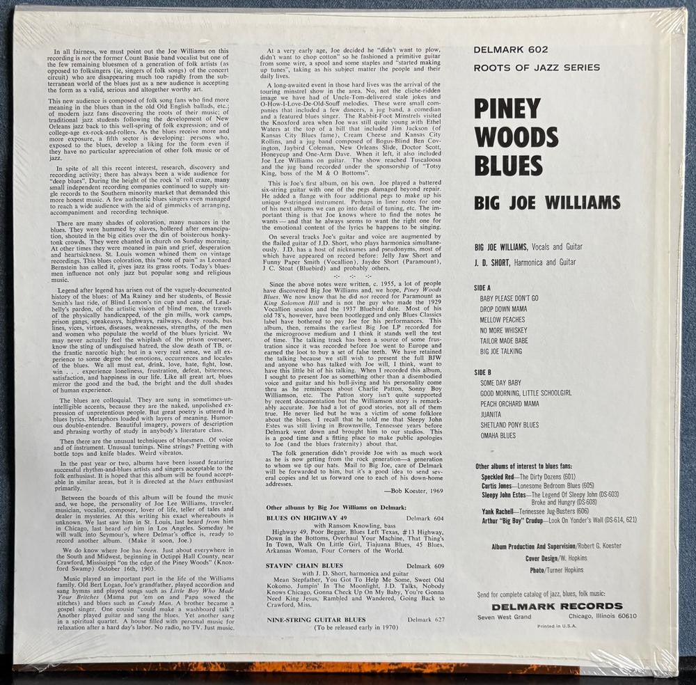 BIG JOE WILLIAMS PINEY WOODS BLUES~SEALED 1970s DELMARK RE LP~DELTA BLUES~DS-602