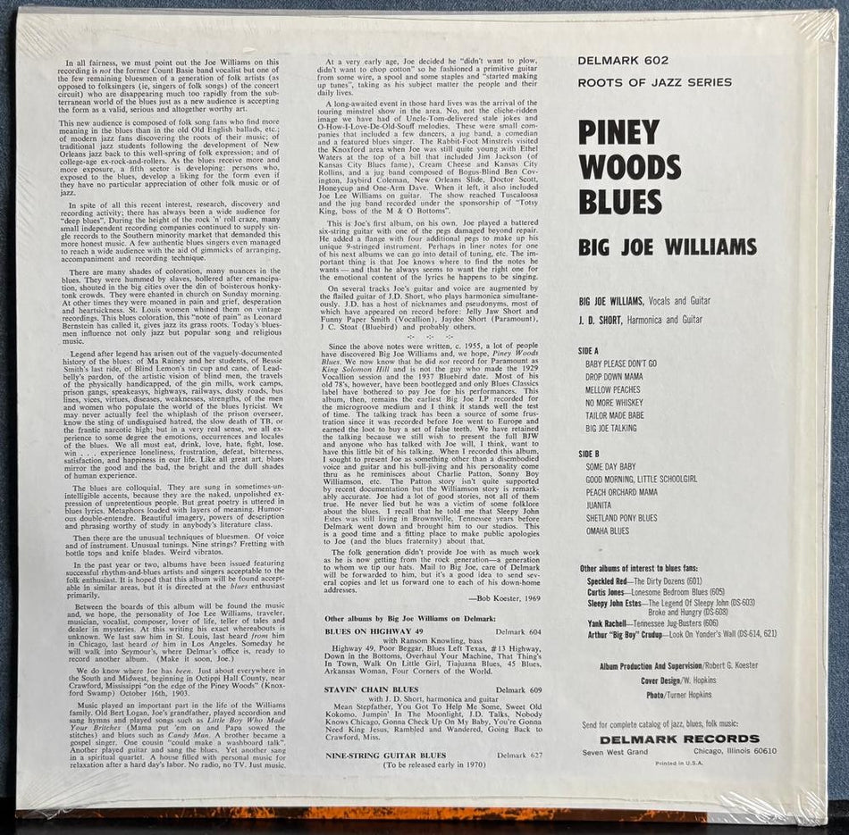 BIG JOE WILLIAMS PINEY WOODS BLUES~SEALED 1970s DELMARK RE LP~DELTA BLUES~DS-602