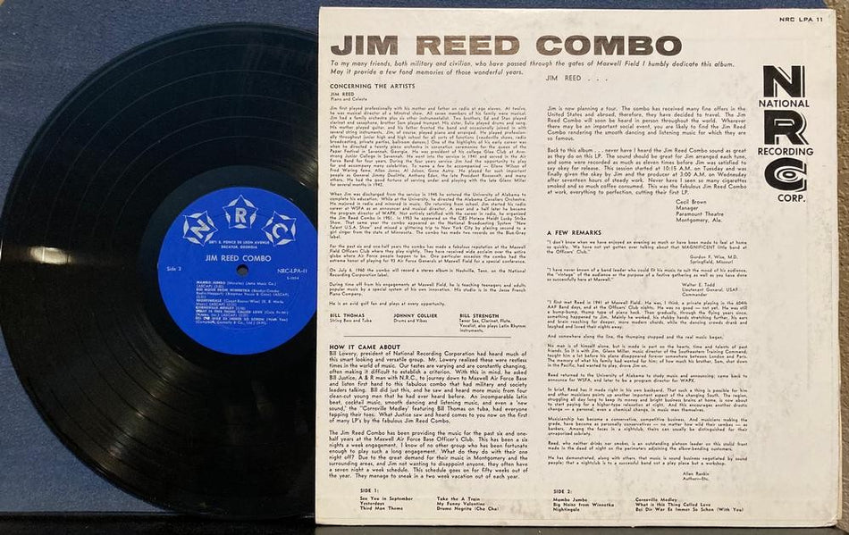 JIM REED COMBO~MEMORIES OF MAXWELL~1960 NATIONAL RECORDING CORP LP~PVT LBL JAZZ