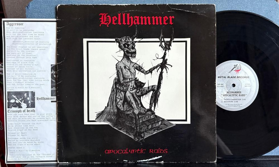 HELLHAMMER APOCALYPTIC RAIDS EP~RARE 1984 METAL BLADE 1st PRESS LP~INSERT~BLACK