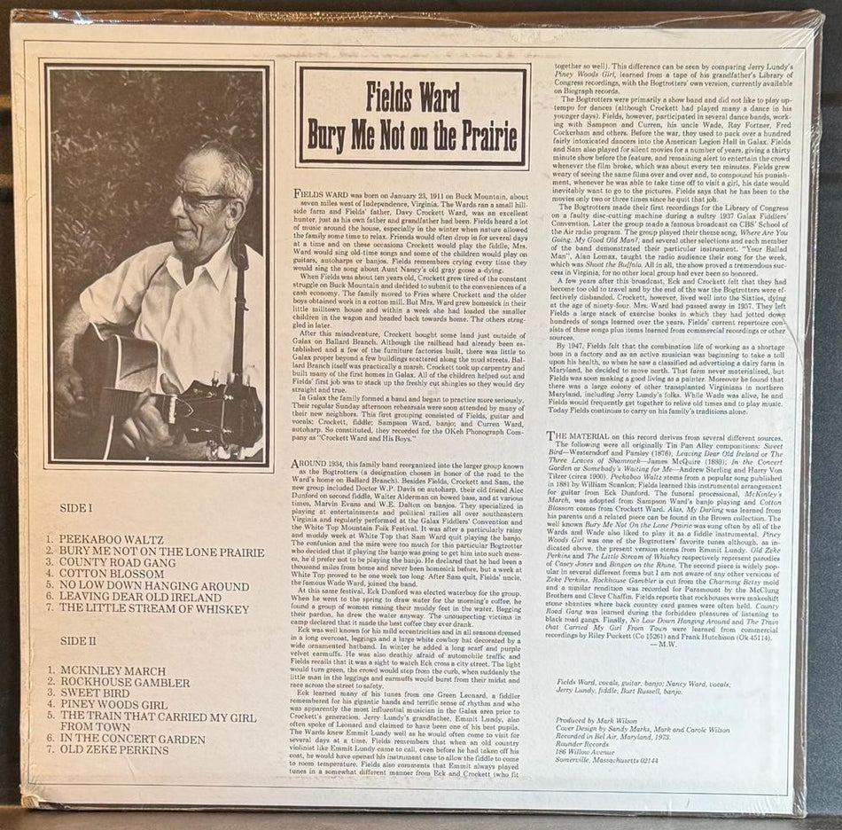 FIELDS WARD BURY ME NOT ON THE PRAIRIE~SEALED 1974 BLUEGRASS FOLK LP~ROUNDER 