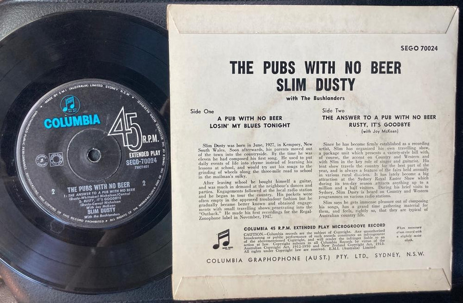 SLIM DUSTY PUBS WITH NO BEER 7' AUSTRALIA PICTURE SLEEVE EP~SEGO 70024
