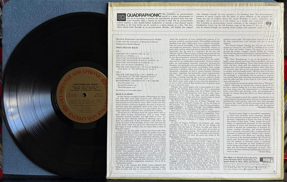 WALTER CARLOS SWITCHED-ON BACH~1972 QUADRAPHONIC LP w/SHRINK~QUAD~MOOG SYNTH