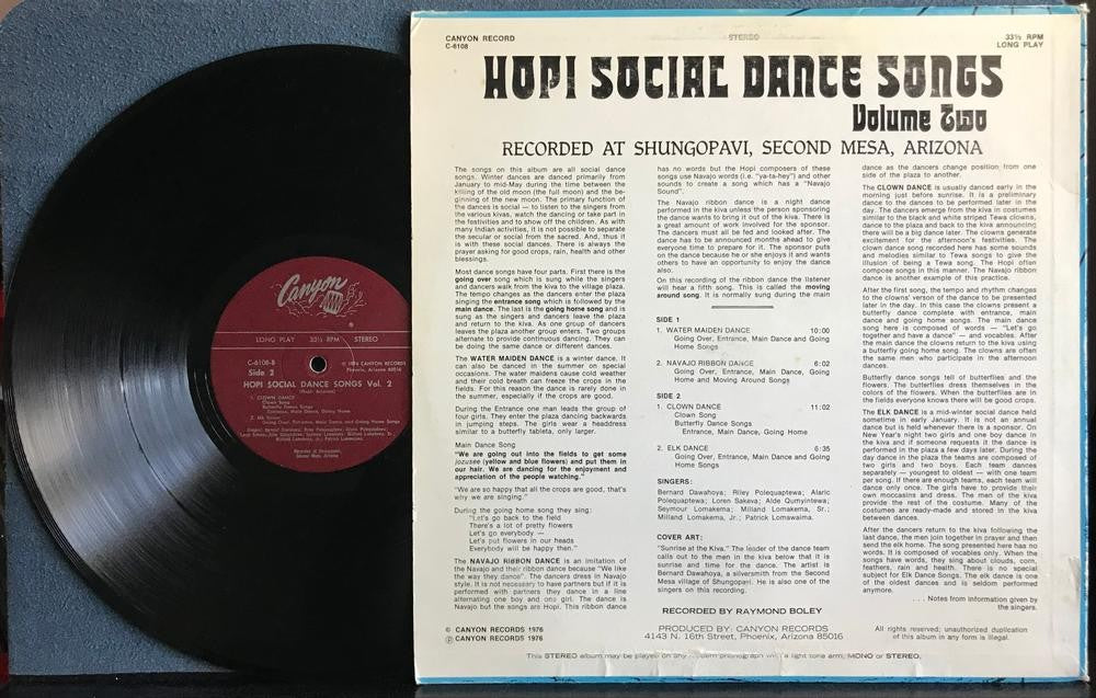 HOPI SOCIAL DANCE SONGS VOL 2~1976 CANYON AZ NATIVE AMERICAN DANCE LP~SHUNGOPAVI
