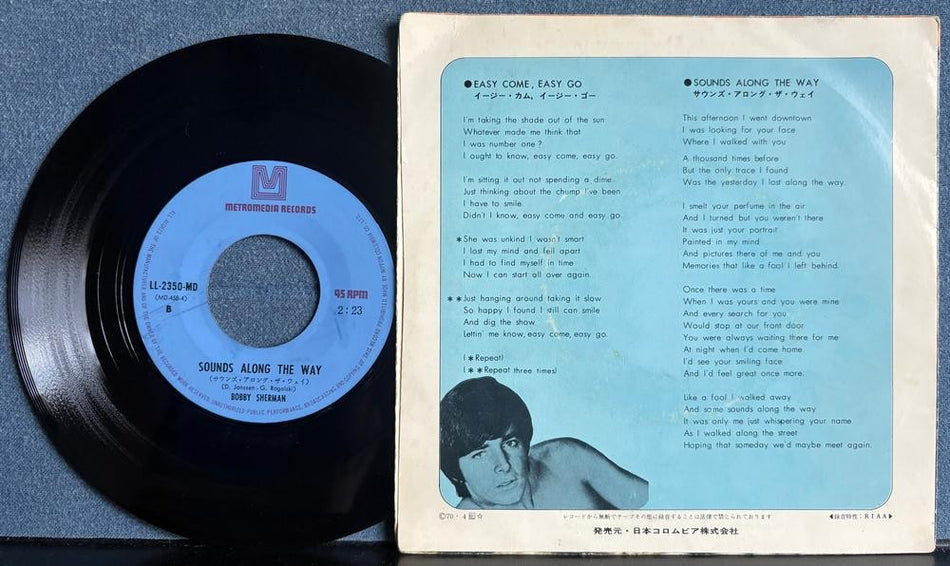 BOBBY SHERMAN~EASY COME EASY GO / SOUNDS ALONG THE WAY~1970 JAPAN 7-INCH PIC SLV
