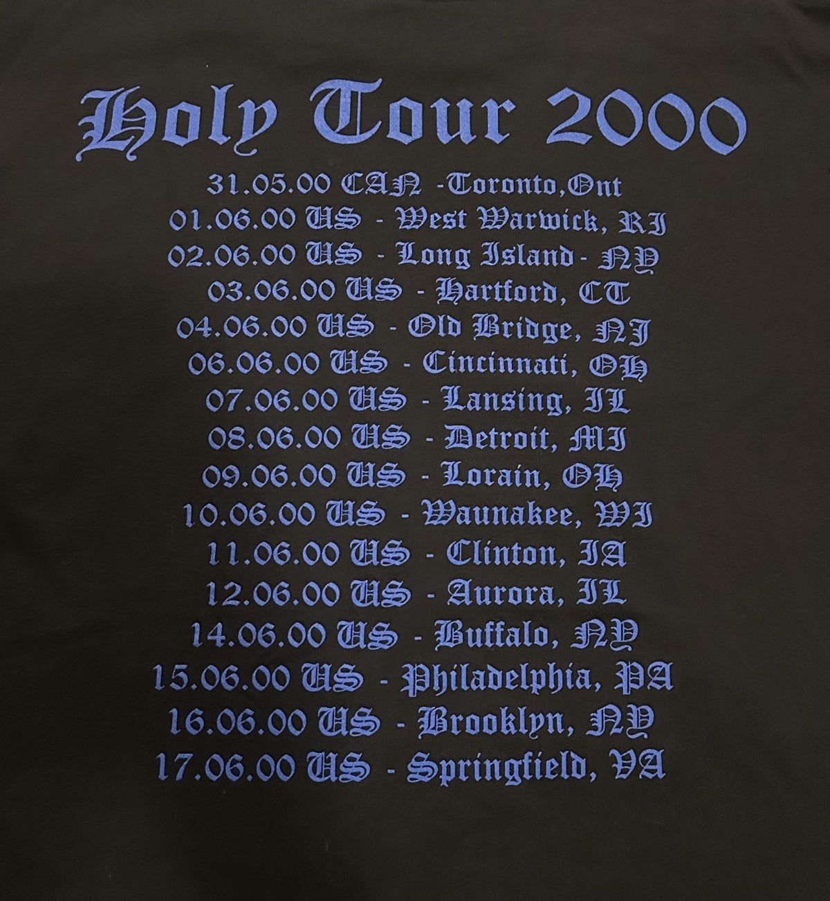 U.D.O. CONCERT T-SHIRT~2000 HOLY TOUR~ORIGINAL~CYGNUS TAG~XL~BLACK~EXC COND~VTG