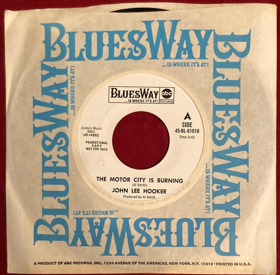 JOHN LEE HOOKER MOTOR CITY IS BURNING/ WANT AD BLUES~NM 1967 BLUESWAY WL PROMO 7