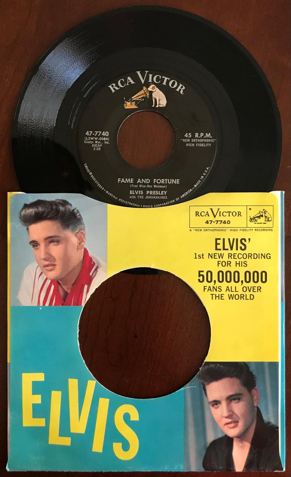 ELVIS PRESLEY~STUCK ON YOU / FAME FORTUNE~NM- 1960 RCA 7' 45 PIC SLV~JORDANAIRES