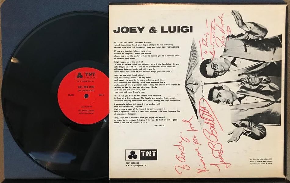 JOEY AND LUIGI THE TURNABOUTS~SIGNED TNT COMEDY LP~AUTOGRAPHED~HARLAN~BALLETTO