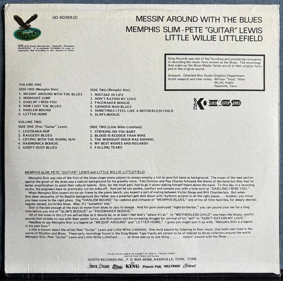 MESSIN AROUND WITH THE BLUES~MEMPHIS SLIM~PETE LEWIS~LITTLEFIELD~SEALED 1979 2LP