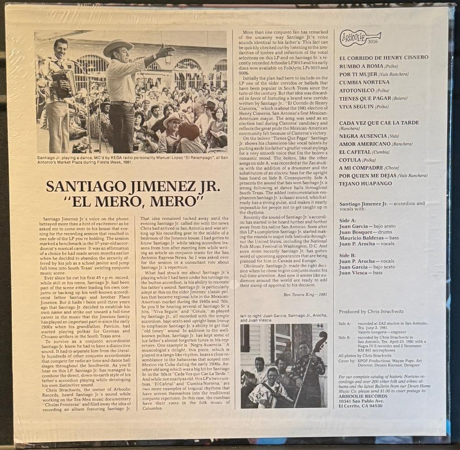 SANTIAGO JIMENEZ JR EL MERO MERO~SEALED 1981 ARHOOLIE LP~TEJANO NORTENO