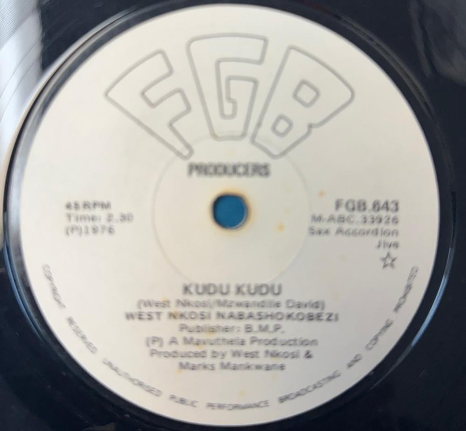 SO AFRICA 45: WEST NKOSI KUDU KUDU / FANAZA~'76 FGB SAX ACCORDION JIVE JAZZ~HEAR
