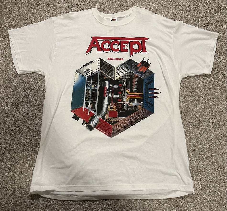 ACCEPT 1990s METAL T-SHIRT~METAL HEART~ORIGINAL~XL~WHITE~EXC COND~RARE~VTG