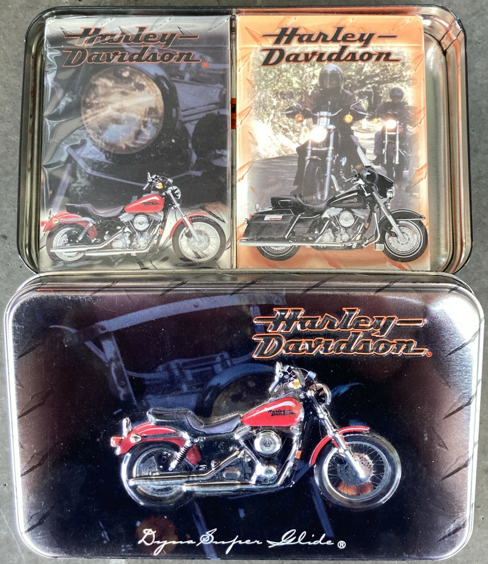 1999 DYNA HARLEY DAVIDSON LIMITED EDITION TIN & 2 SEALED DECKS PLAYING CARDS 