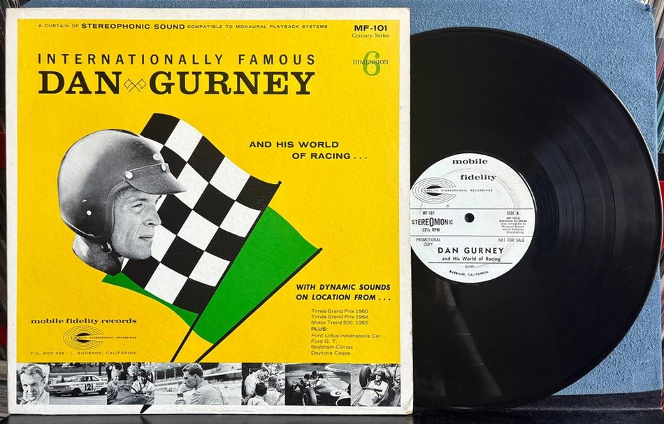 DAN GURNEY AND HIS WORLD OF RACING~RARE 1965 MOBIE FIDELITY WHITE LABEL PROMO LP