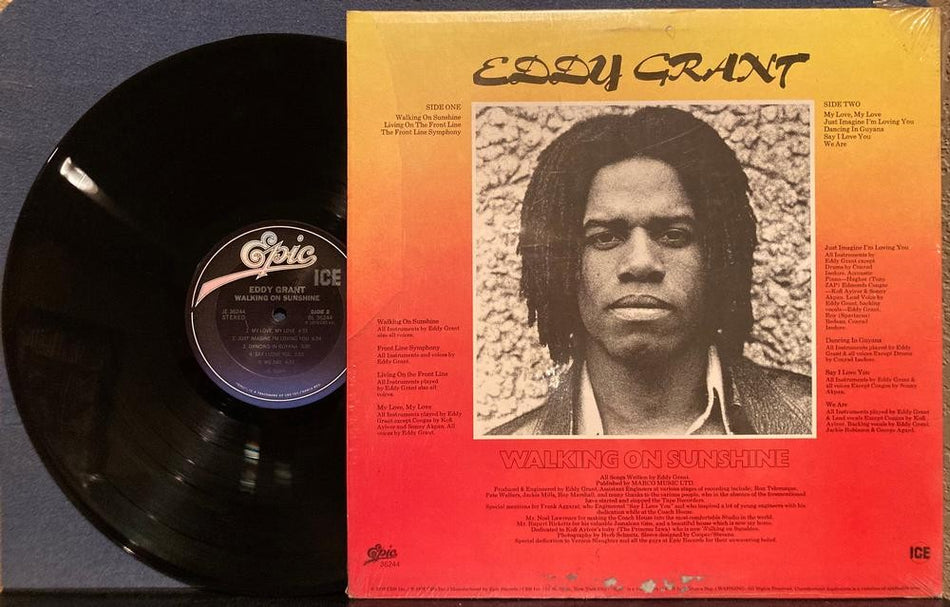 EDDY GRANT WALKING ON SUNSHINE~1979 EPIC/ICE US PRESS LP~SHRINK~REGGAE~STERLING