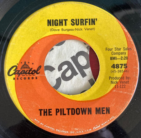 PILTDOWN MEN NIGHT SURFIN/ TEQUILA BOSSA NOVA~RARE 1962 CAPITOL SURF / GARAGE 7'