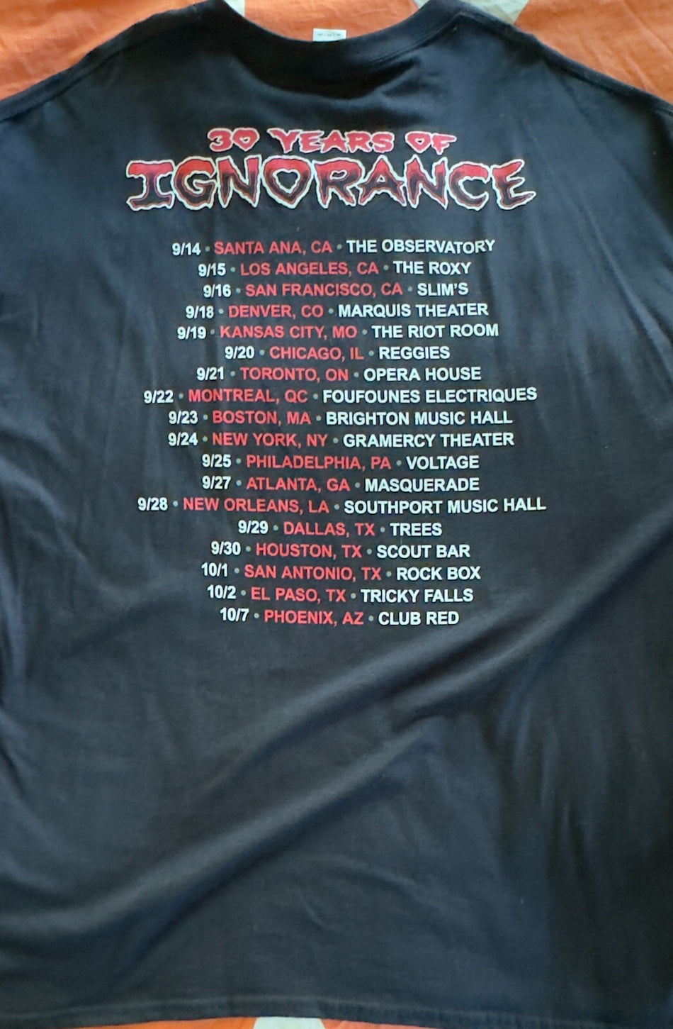UNWORN 2017 SACRED REICH 30 YEARS OF IGNORANCE US TOUR SHIRT~3XL~PHOENIX~THRASH