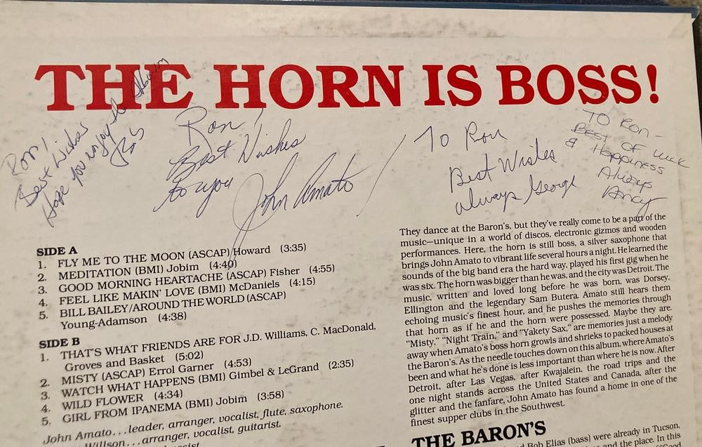 JOHN AMATO +THREE FOR THE ROAD AT THE BARON'S~SIGNED ARIZONA PRIVATE LBL JAZZ LP
