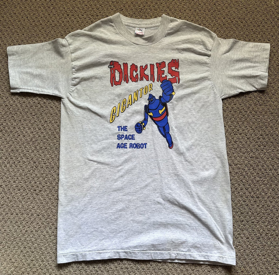 THE DICKIES T-SHIRT~1990s VINTAGE~GIGANTOR~THE SPACE AGE ROBOT~LG~GREY~VTG~RARE