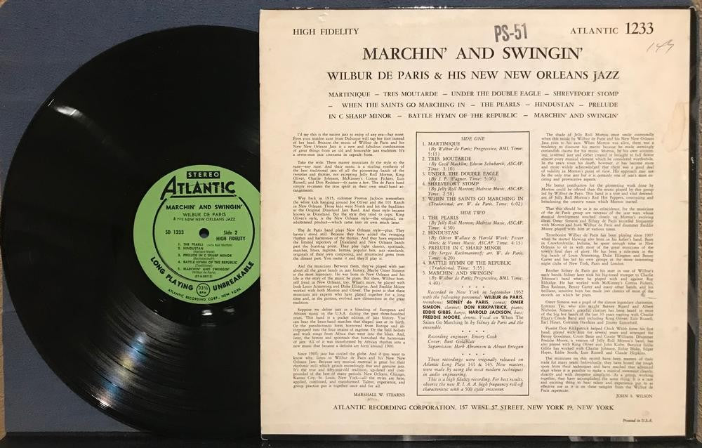 WILBUR DE PARIS NEW ORLEANS JAZZ~MARCHIN SWINGIN~1956 ATLANTIC STEREO DG GRN LBL