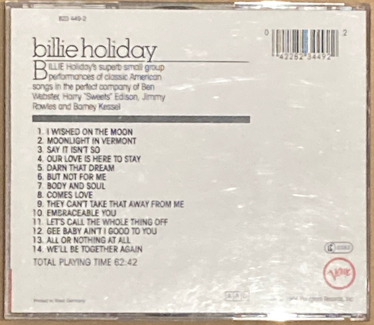 BILLIE HOLIDAY THE SILVER YEARS~ORIG 1984 VERVE WEST GERMAN CD~WEBSTER~KESSEL