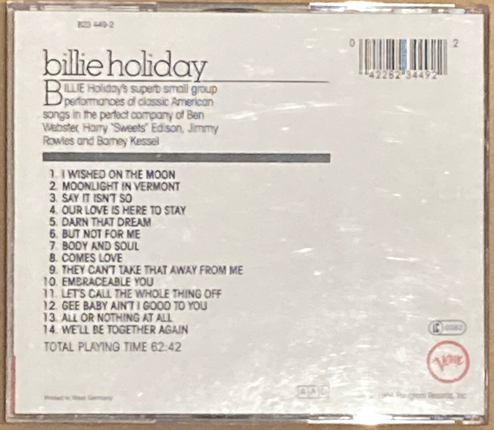 BILLIE HOLIDAY THE SILVER YEARS~ORIG 1984 VERVE WEST GERMAN CD~WEBSTER~KESSEL