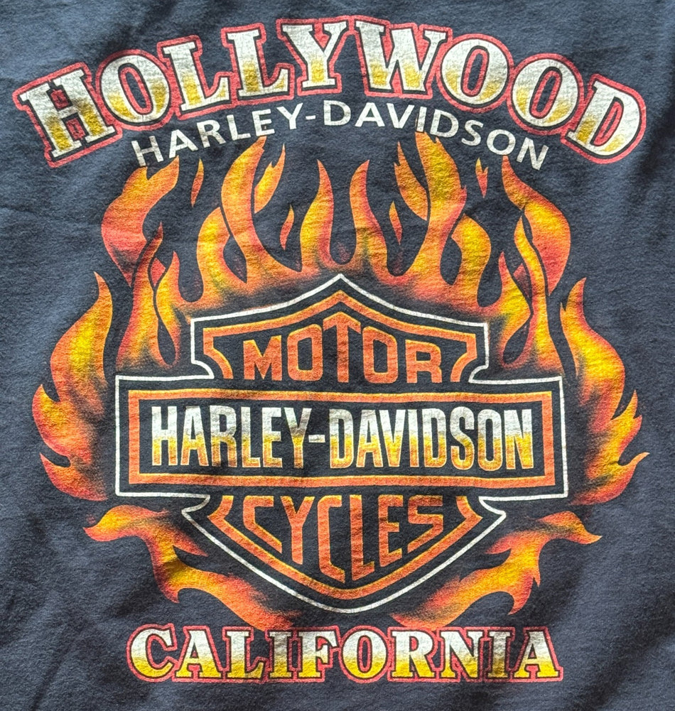 2001 HOLLYWOOD HARLEY DAVIDSON T-SHIRT~TIE-DIE 'FLAME' LONG SLEEVES~X-LRG~UNIQUE