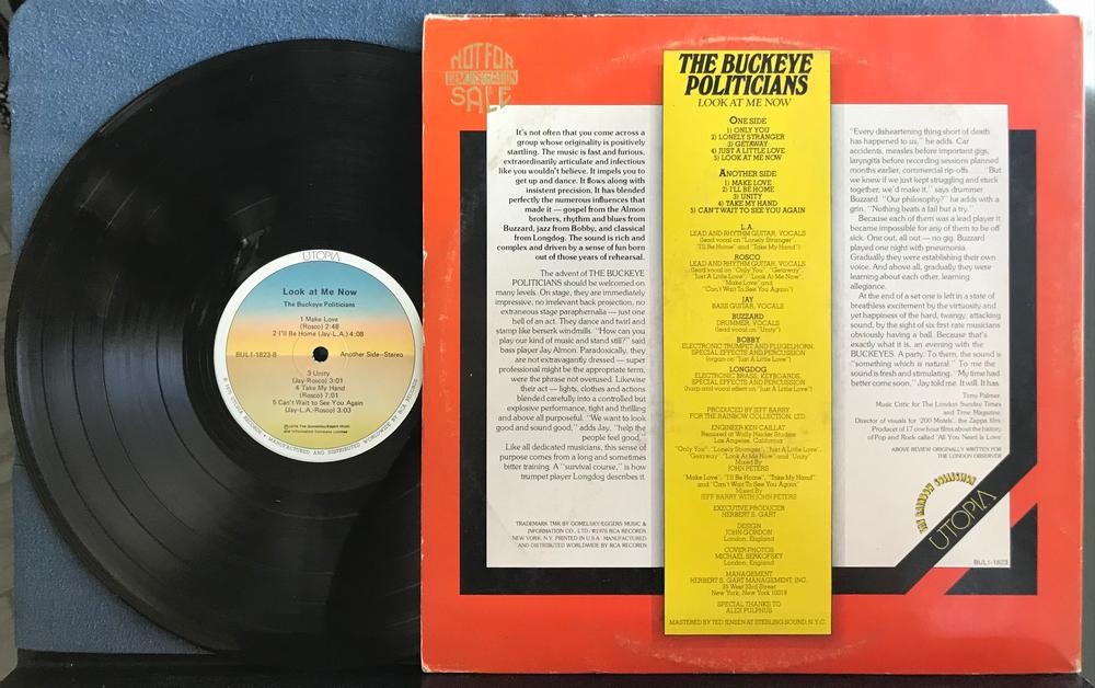 BUCKEYE POLITICIANS LOOK AT ME NOW~1976 UTOPIA GATEFOLD PROMO COPY LP~FUNK~SOUL
