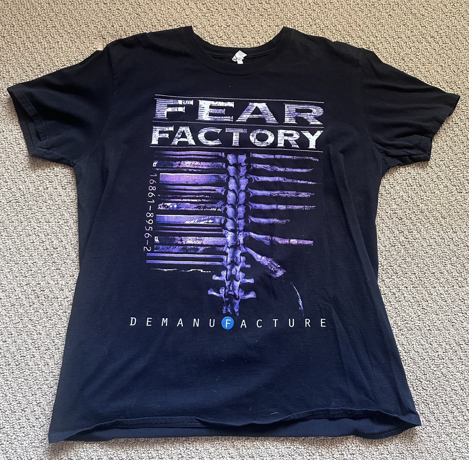 FEAR FACTORY T-SHIRT~2015 TOUR~DEMANUFACTURE 20 YEARS~XL~GILDAN~BLACK~EXC COND