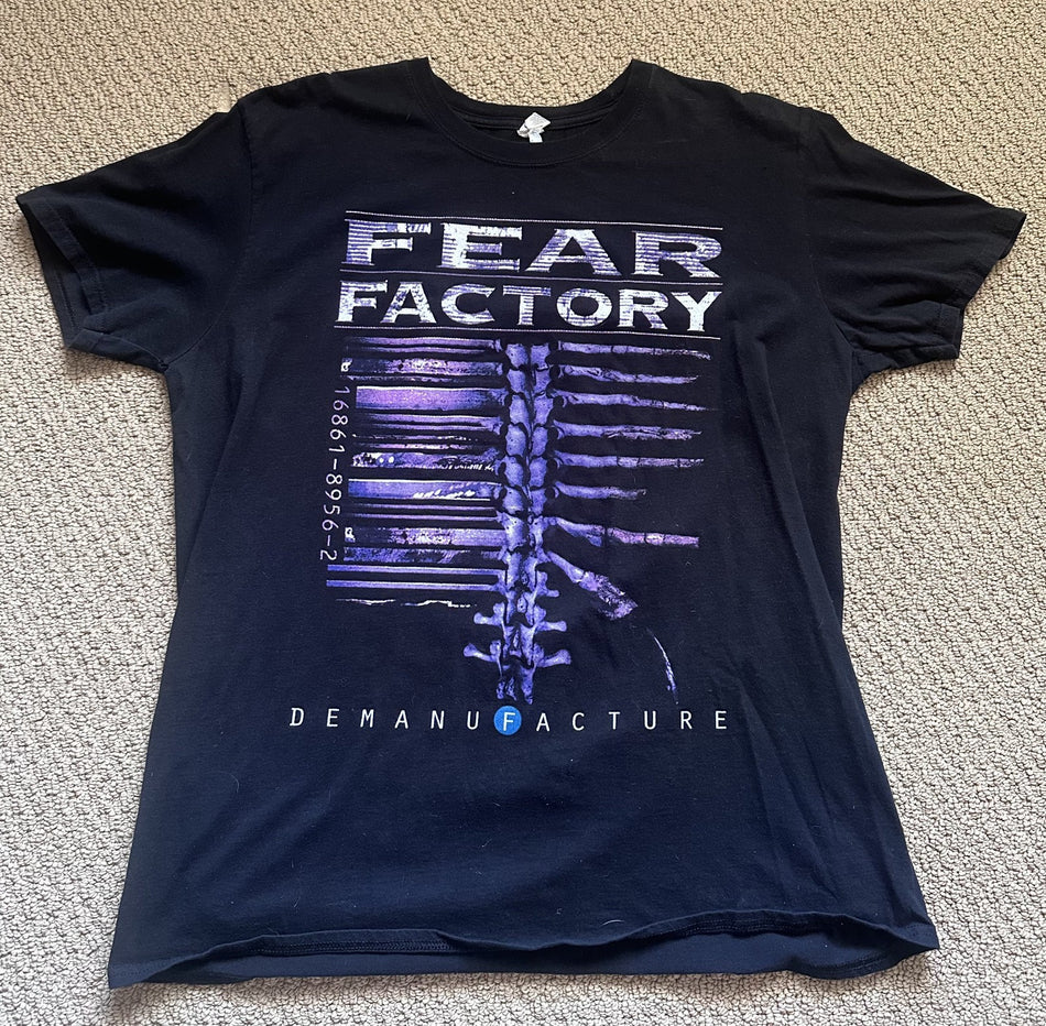 FEAR FACTORY T-SHIRT~2015 TOUR~DEMANUFACTURE 20 YEARS~XL~GILDAN~BLACK~EXC COND