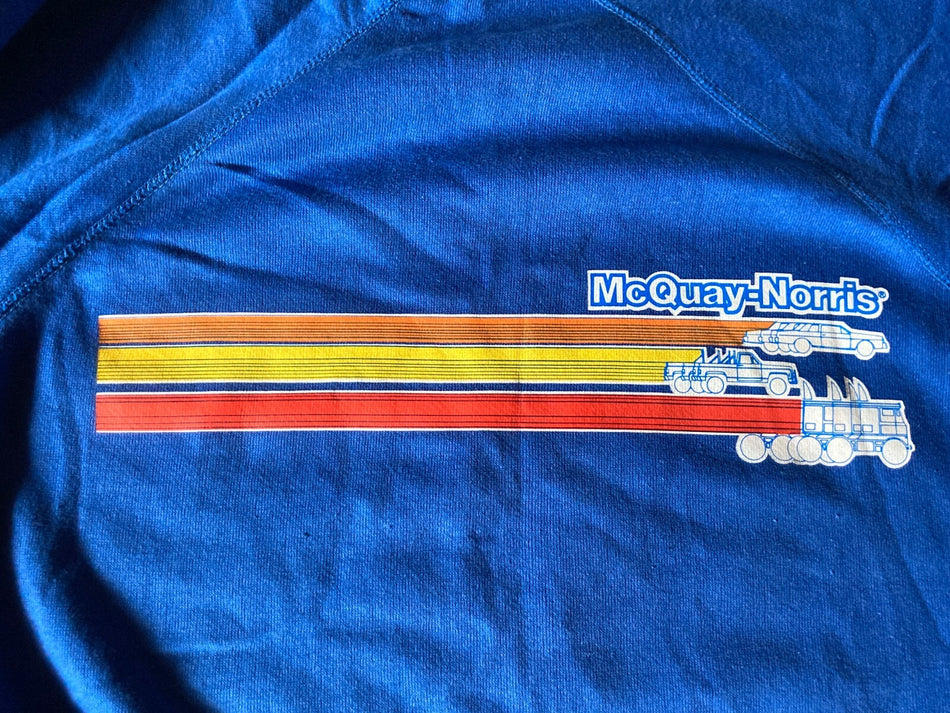1980s VTG MCQUAY-NORRIS CREW NECK SWEATSHIRT~NWOT~VELVA SHEEN~L~BLUE~COLOR STRIP