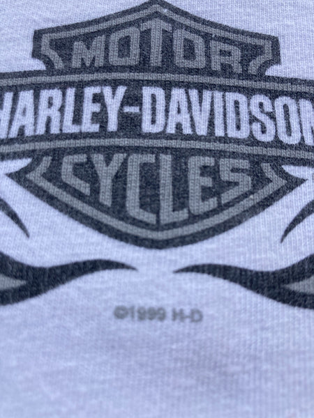 VTG 90s HARLEY DAVIDSON RARE WHITE FLAMES T-SHIRT~LONG SLEEVE~SINGLE STITCH~LRG