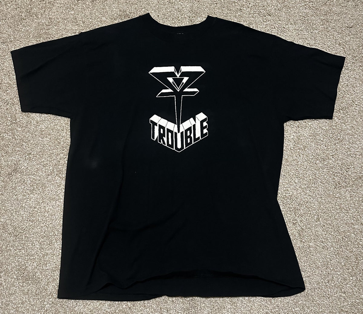 TROUBLE LOGO BAND T-SHIRT~ORIGINAL~XL~BLACK~EXCELLENT CONDITION~RARE~NWT