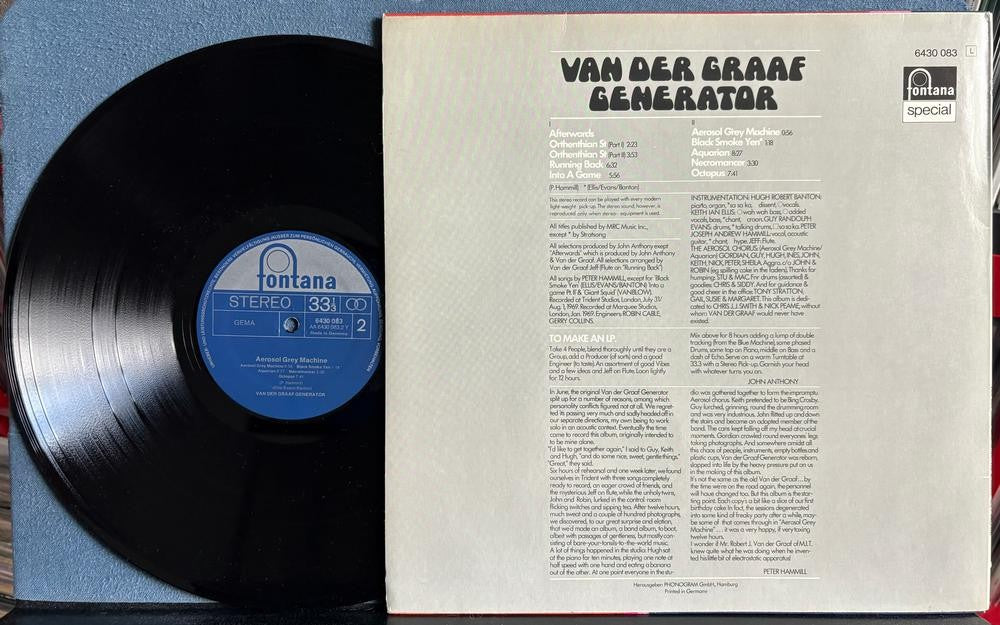 VAN DER GRAAF GENERATOR AEROSOL GREY MACHINE~VG++ 1974 FONTANA GERMAN RE LP~PROG