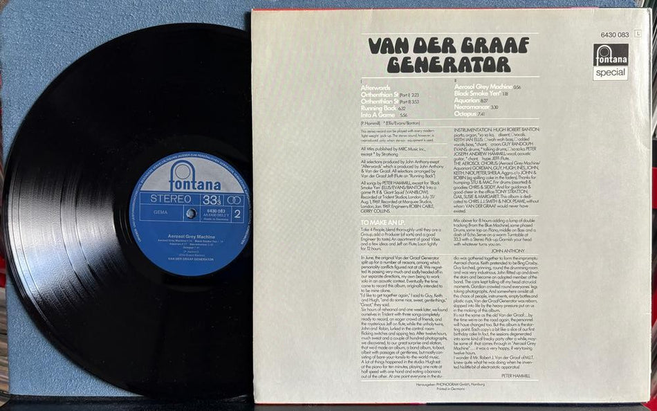 VAN DER GRAAF GENERATOR AEROSOL GREY MACHINE~VG++ 1974 FONTANA GERMAN RE LP~PROG