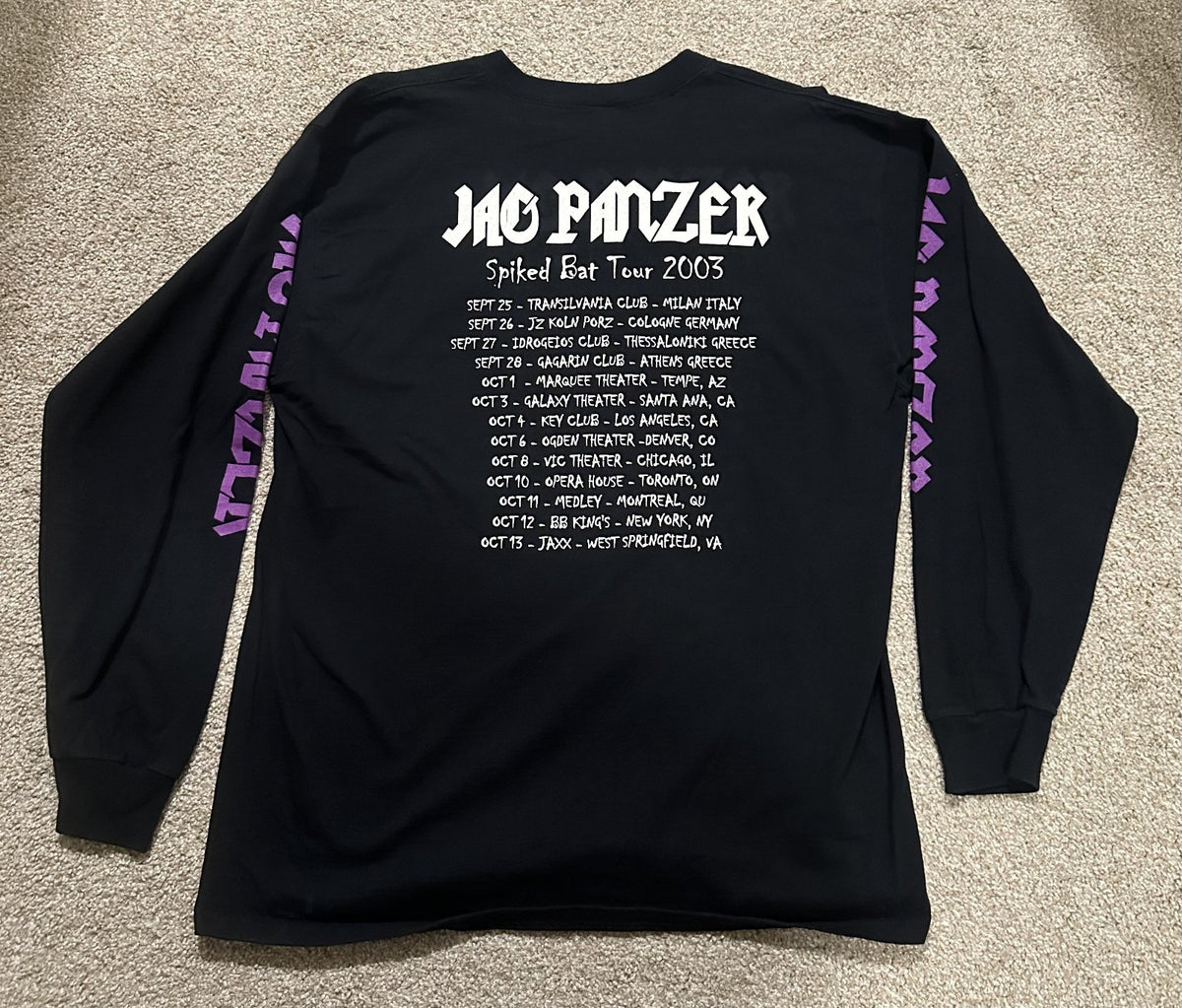 JAG PANZER CONCERT LONG SLEEVE T-SHIRT~2003 SPIKED BAT TOUR~BLACK~XL~EXC~VTG