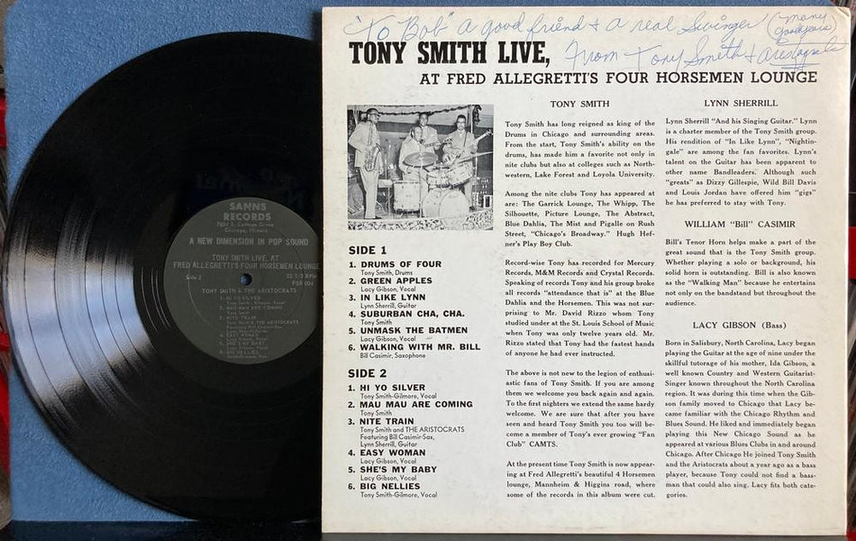 TONY SMITH ARISTOCRATS LIVE FRED ALLEGRETTI'S HORSEMAN LOUNGE~SIGNED PVT LBL LP
