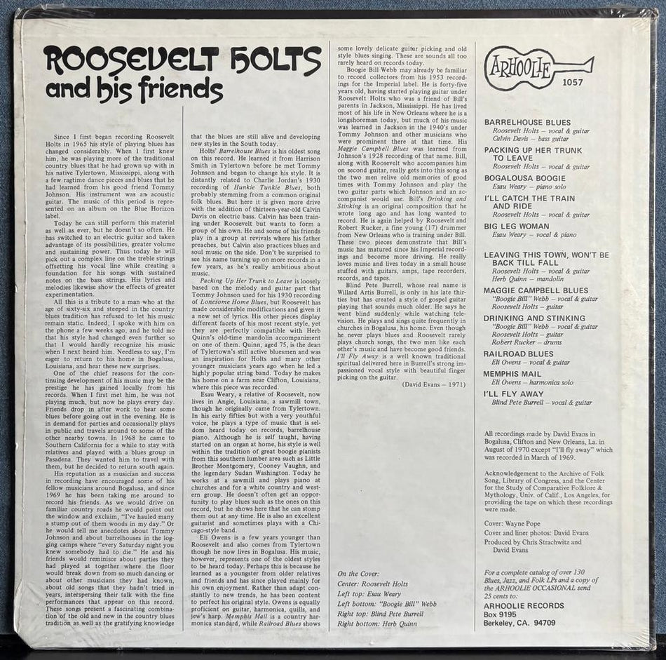 ROOSEVELT HOLTS AND HIS FRIENDS~SEALED ORG 1972 ARHOOLIE 1057 LP~BLUES~ELI OWENS