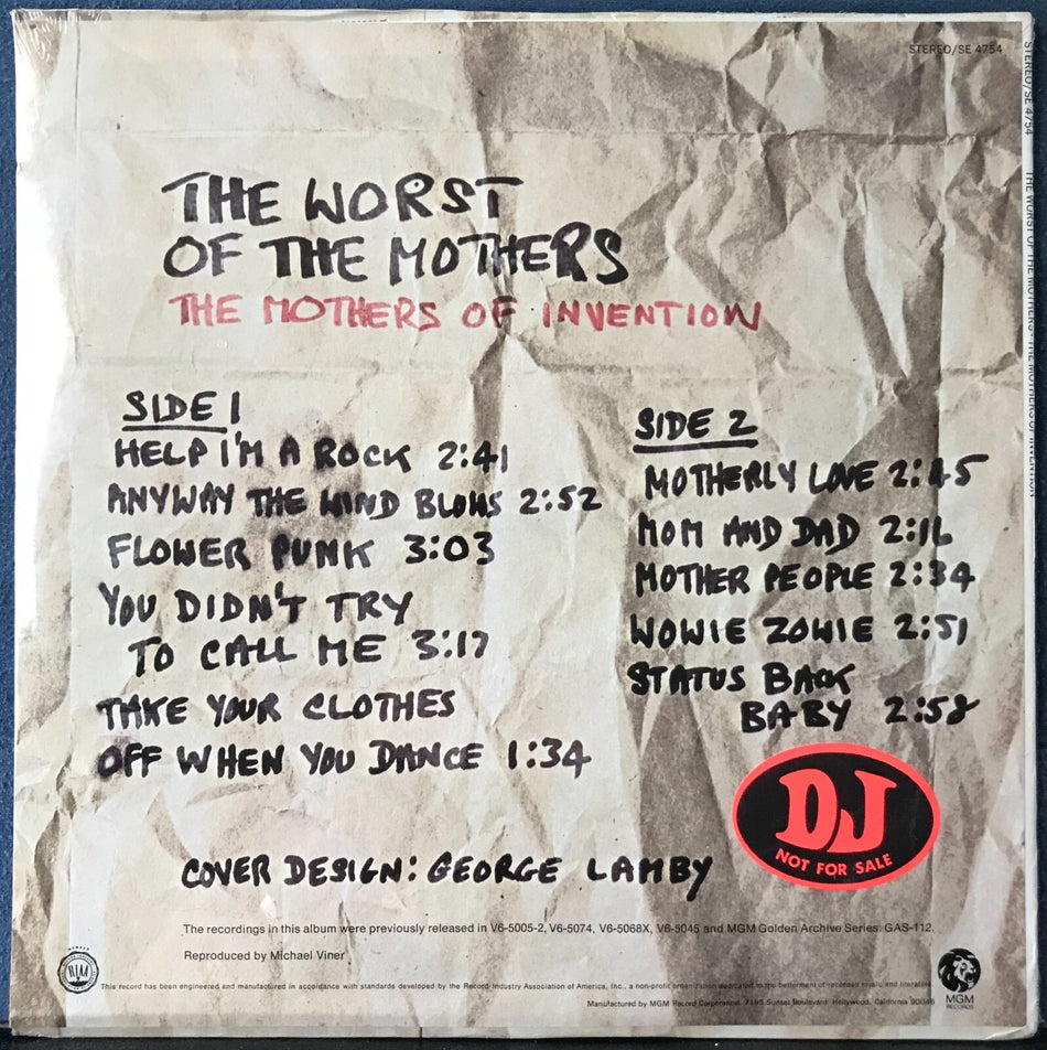 ZAPPA~MOTHERS OF INVENTION~WORST OF THE MOTHERS~RARE SEALED 1971 PROMO DJ COPY!!