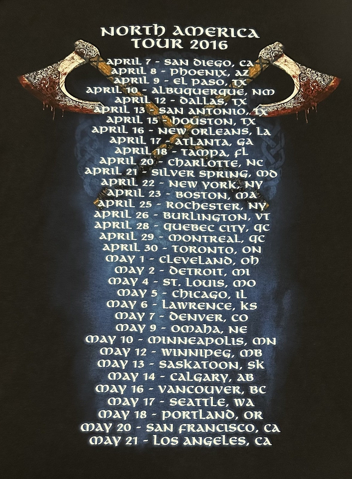 AMON AMARTH 2016 NORTH AMERICA TOUR T-SHIRT~ORIGINAL~XL~BLACK~EXC COND~RARE~VTG