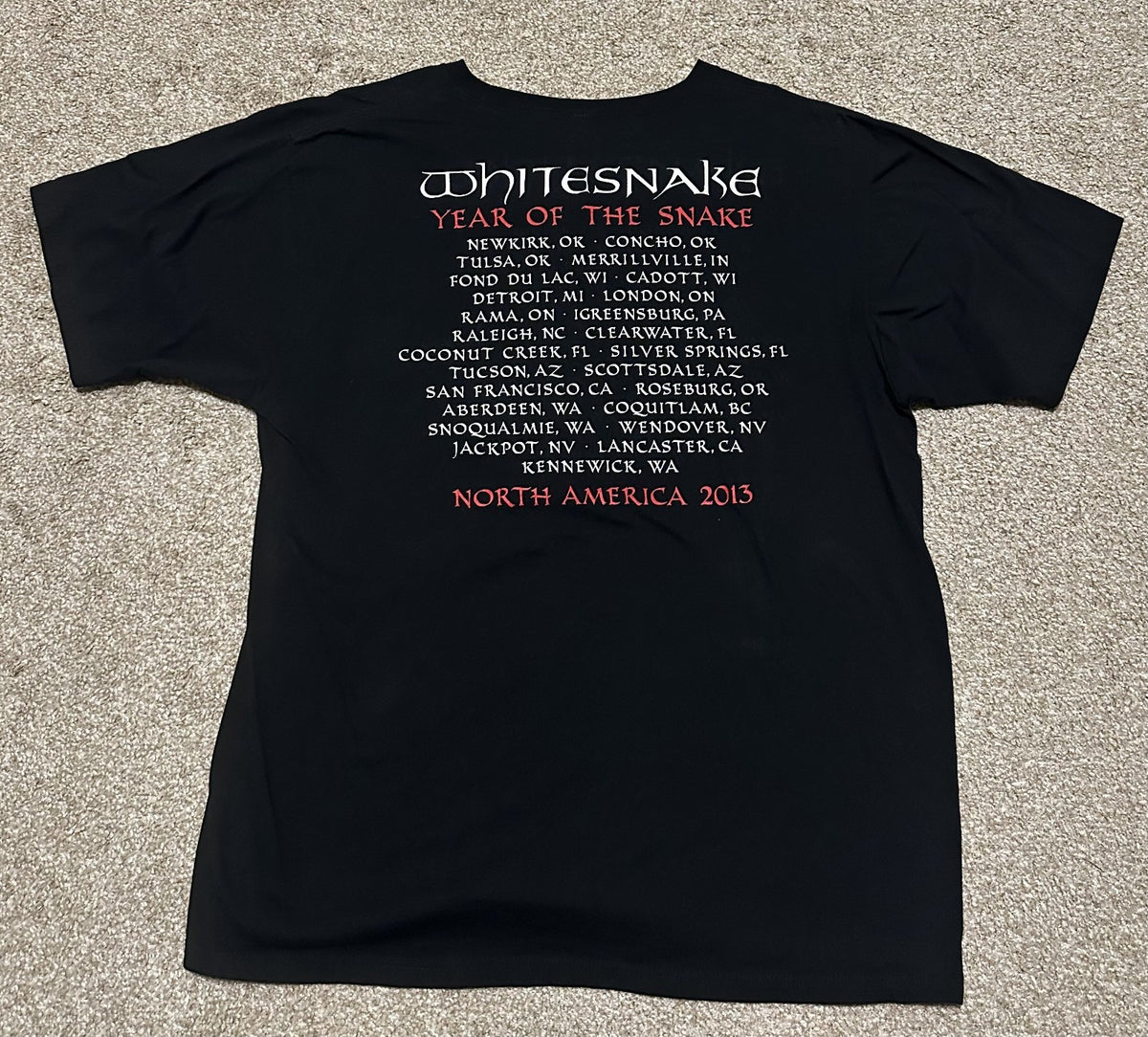 WHITESNAKE T-SHIRT~2013 NORTH AMERICA TOUR~YEAR OF THE SNAKE~ORIGINAL~XL~BLACK