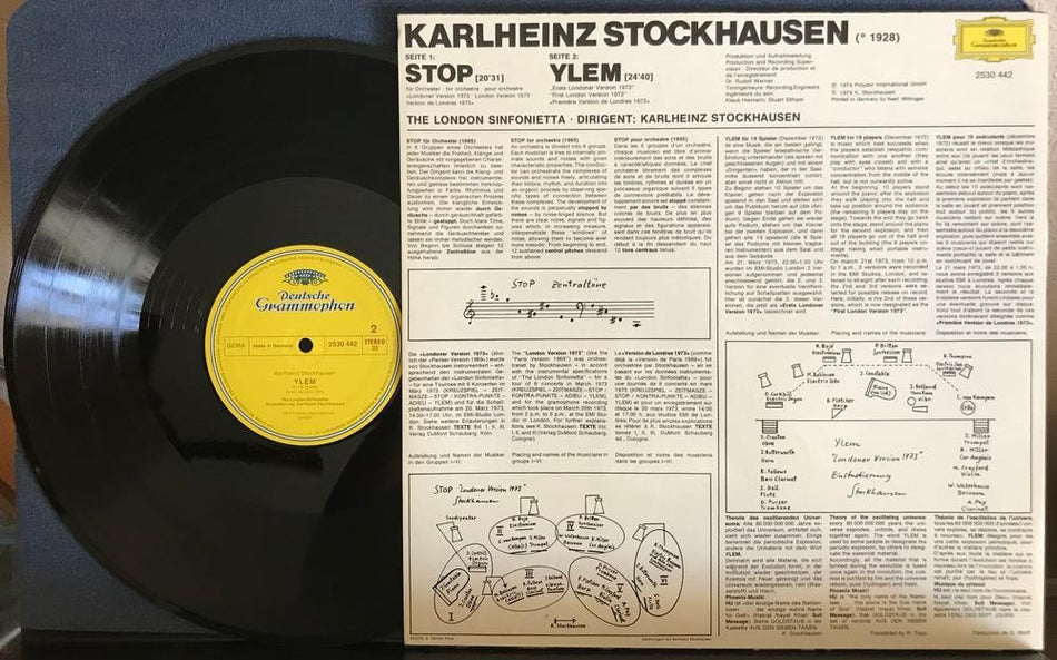 STOCKHAUSEN LONDON SINFONIETTA~STOP / YLEM~OG 1974 GERMAN DEUTSCHE GRAMMOPHON LP