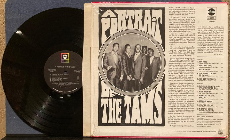 A PORTRAIT OF THE TAMS~NM- ORIG 1969 ABC RECORDS LP w/SHRINK~BELL SOUND~SOUL