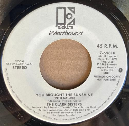 CLARK SISTERS YOU BROUGHT THE SUNSHINE~NM ORIG 1983 WLP WESTBOUND 45~PROMO