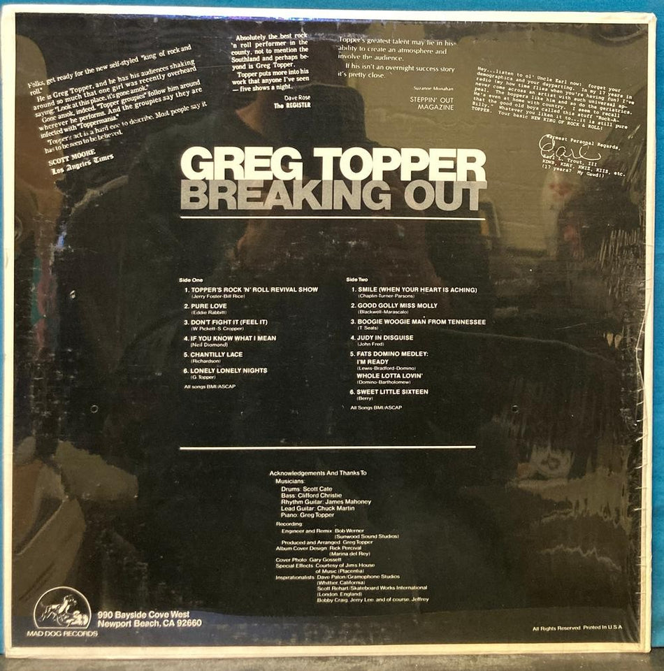 GREG TOPPER BREAKING OUT~SEALED ORIG 1978 PRIVATE LABEL CALI ROCK LP